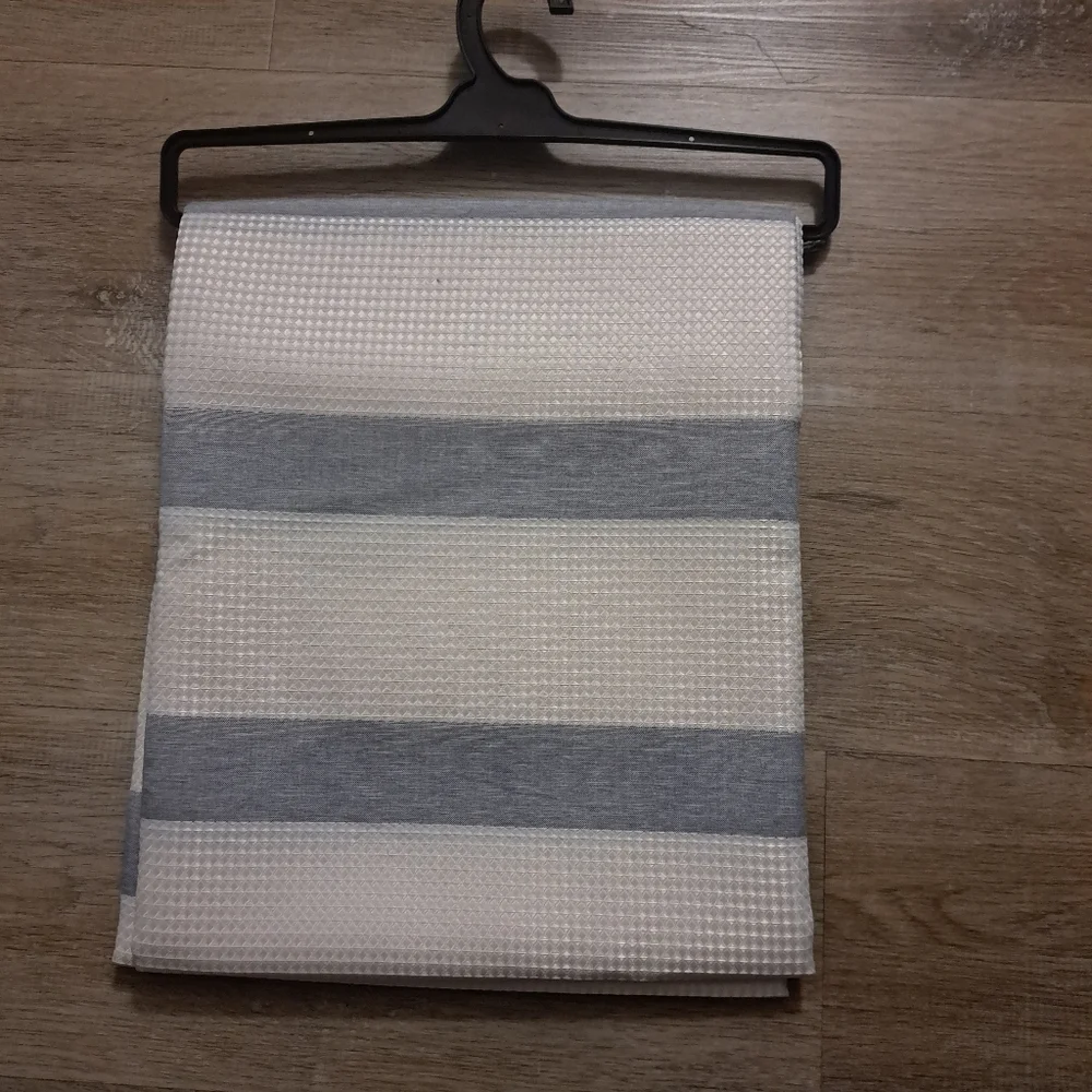 One Panel Gray White Striped Standard Fabric Shower Curtain NWOT